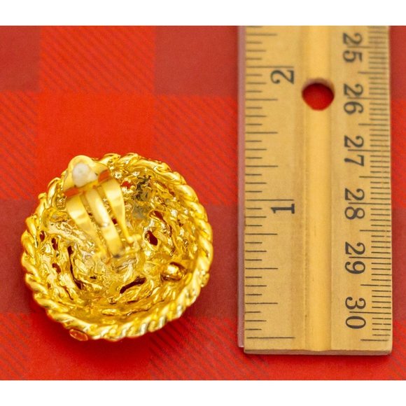 Large Vintage Bold Golden Circle Clip On Earrings - O29 - Picture 4 of 4